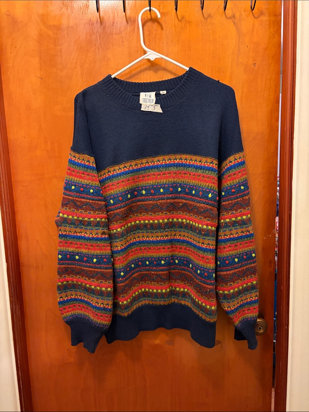 Together Navy Multicolor Fair Isle Crewneck Sweater